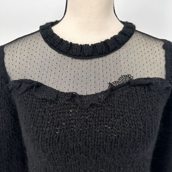 Zara Long Sleeve  Cropped Sweater Chunky Knit Black Size Medium Mesh‎ - Picture 3 of 16